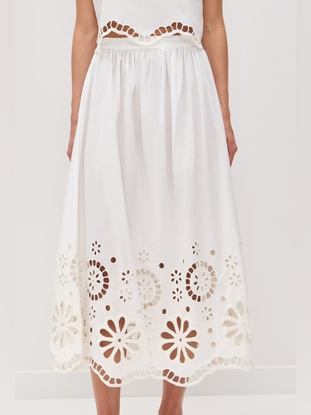 THE GREAT. White Eyelet Cutout Midi Skirt - Picture 1 of 9